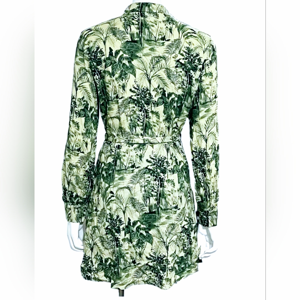 New Zara Forest Button Down Dress & Sash Sz S